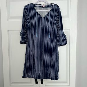 Navy blue bell sleeve dress.